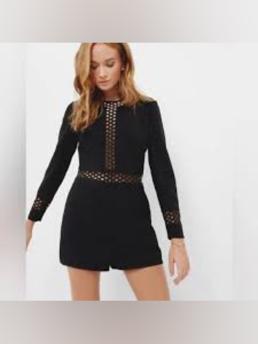 Ted Baker Black Long-Sleeve Lace-Panel Romper 943